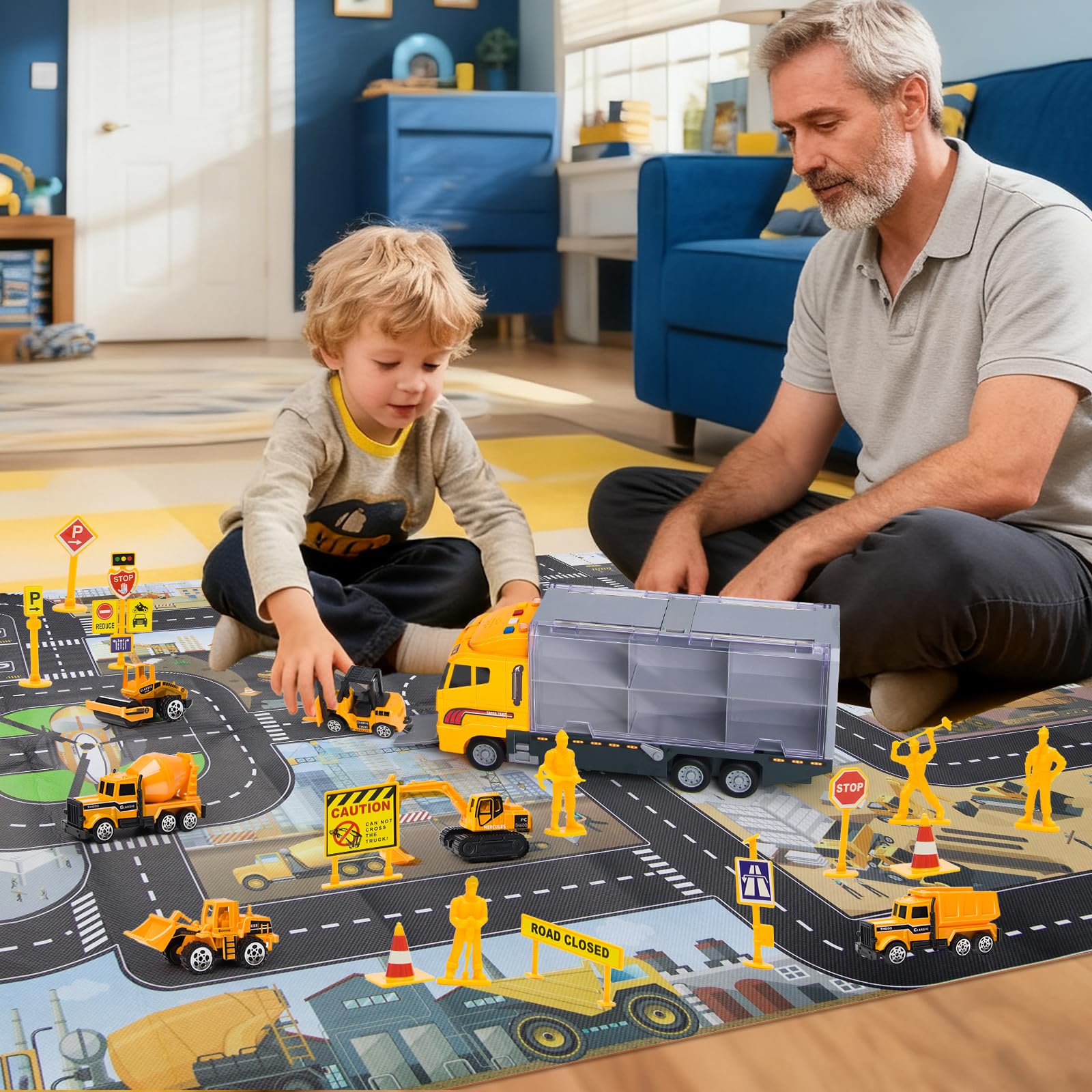 Aukdin construction transport truck with sounds and lights for interactive play