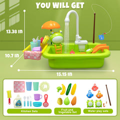 Aukful sink runs on four AA batteries for easy setup and pretend water flow.