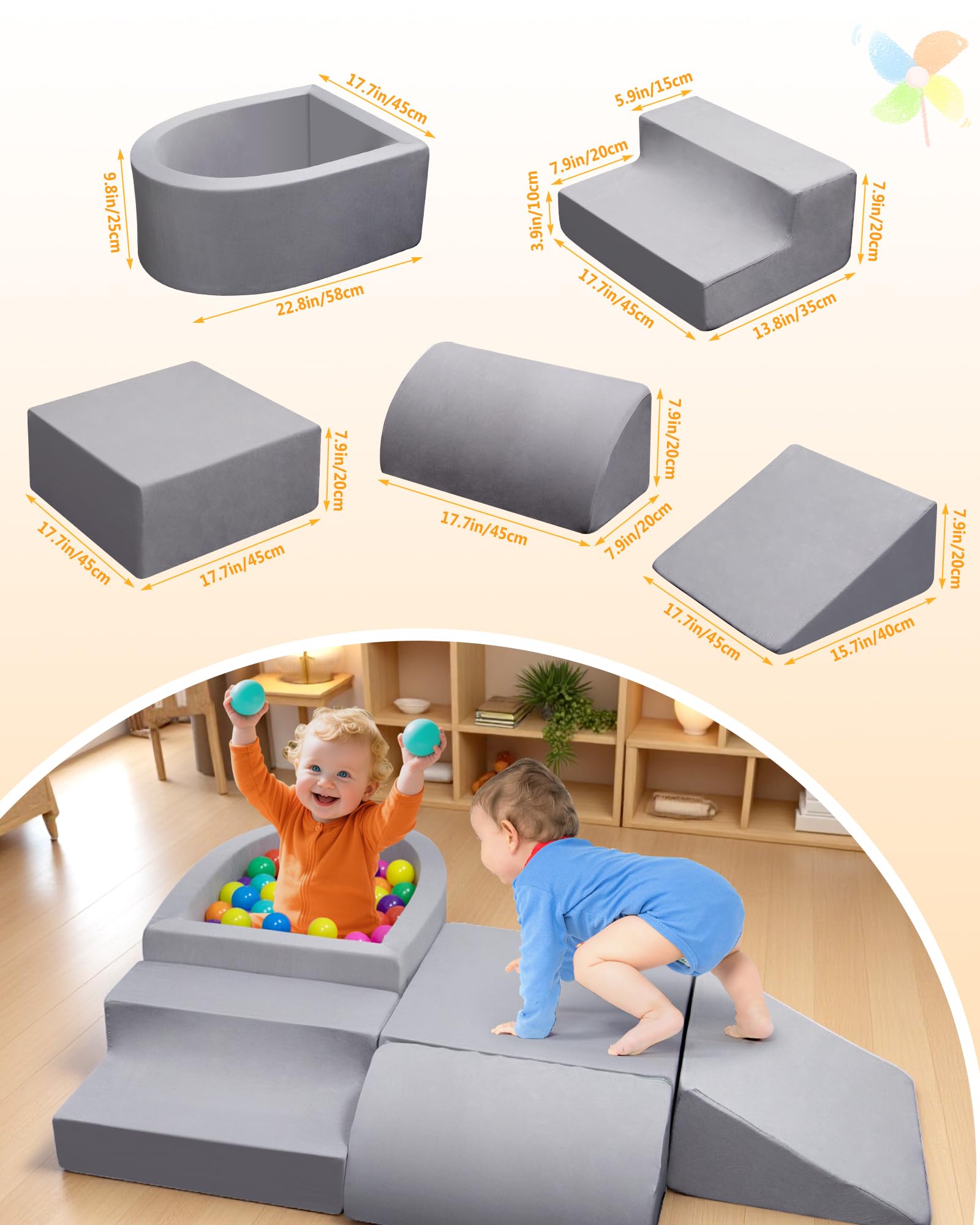 Auksay blocks with ball pit concept for gentle tactile exploration.