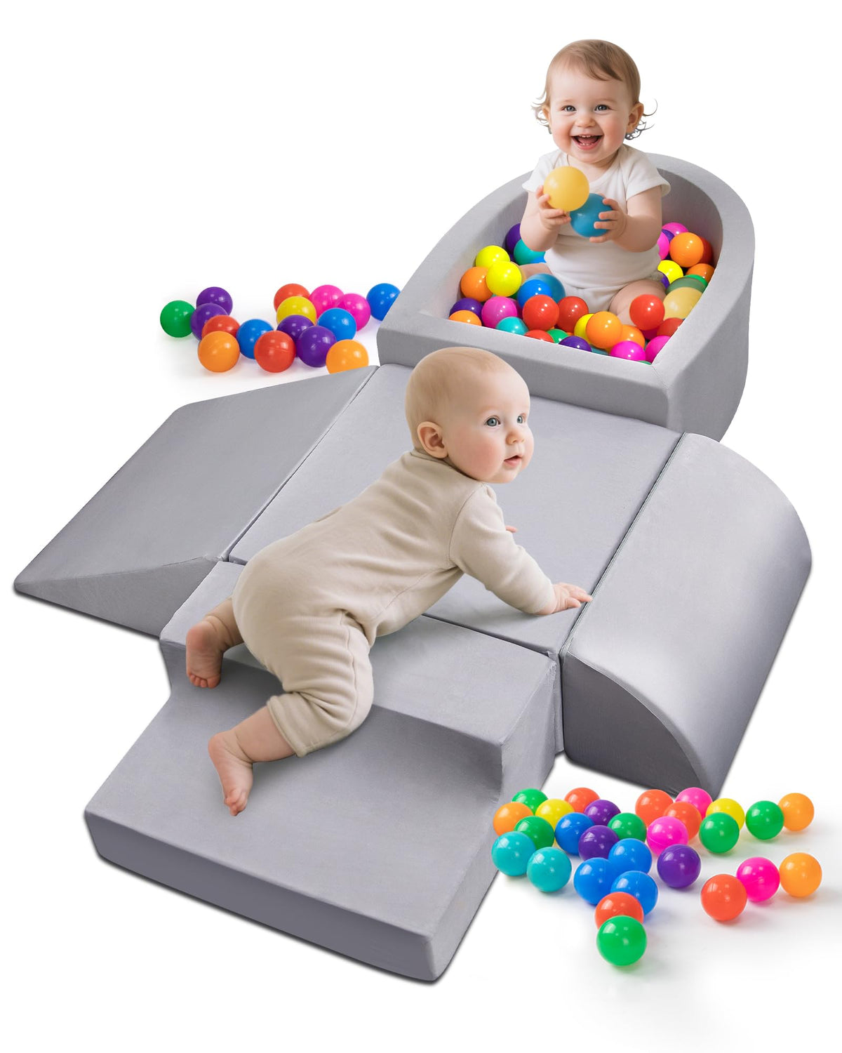 Auksay baby climbing blocks arranged for a DIY route to boost motor skills.