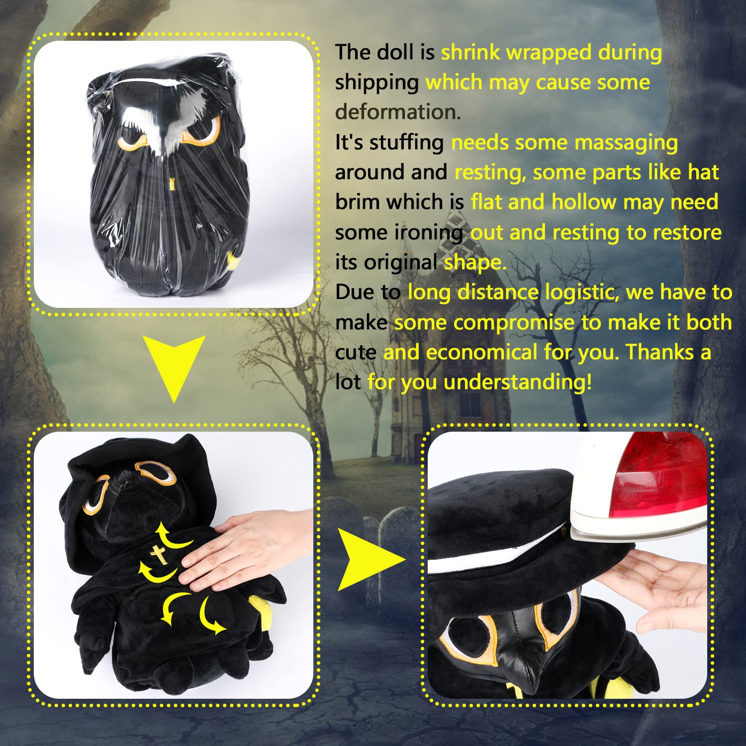 AULUDA plague doctor plush reading companion, ideal for study breaks and bedtime stories.