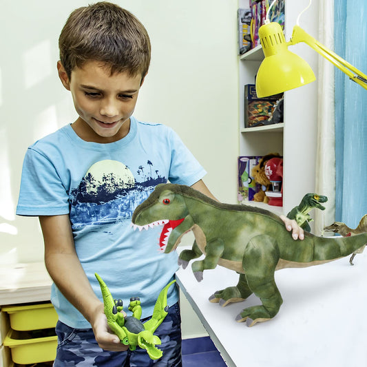Auluda Tyrannosaurus Rex blue plush, fluffy fur, child-friendly comfort.