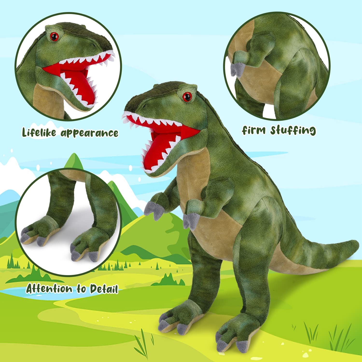 Auluda Tyrannosaurus Rex plush hug toy ready for cuddle sessions.