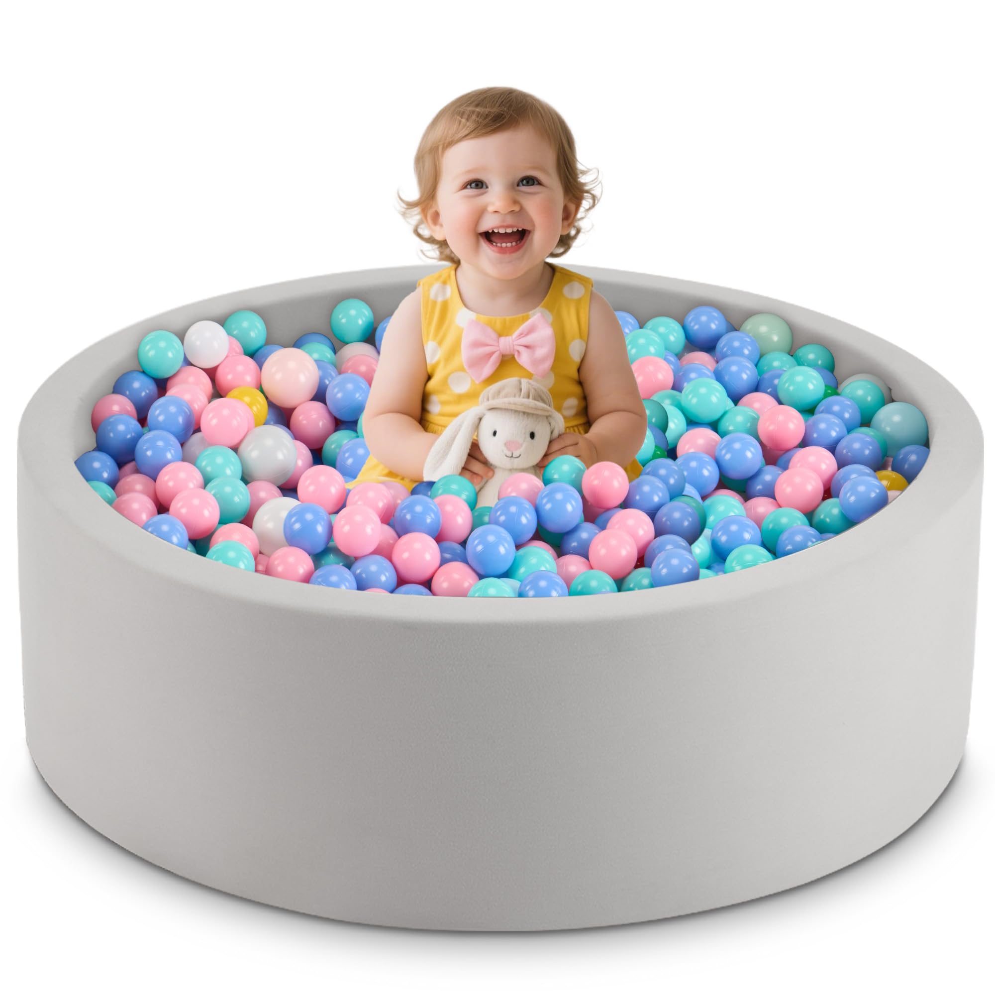 Aunekiv ball pit foam baby round 35-4 inch creates a soft, safe play space.