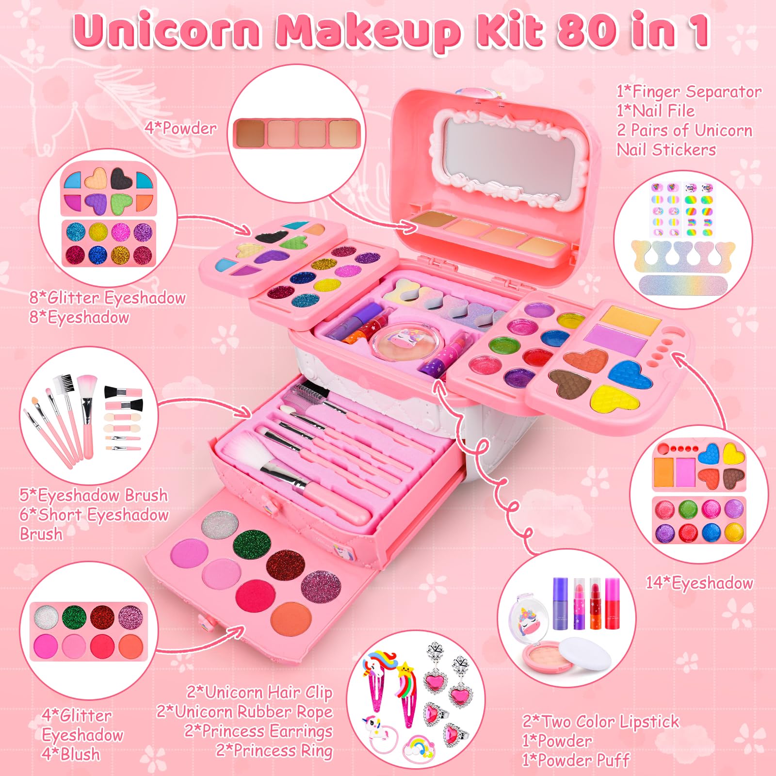 Auney glitter eyeshadow set offers sparkly, kid-safe makeup play.
