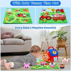 Auney plush animals with crinkle and rattles provide varied textures and sounds.