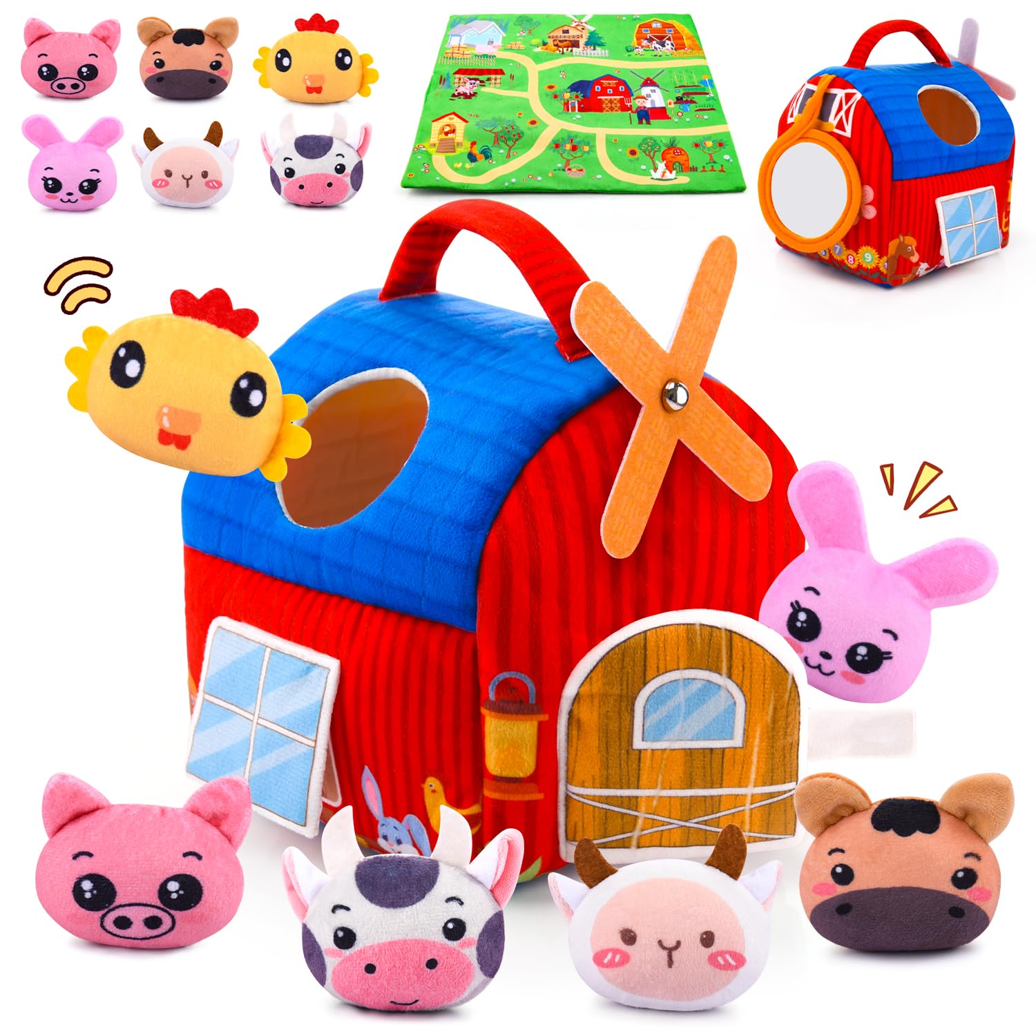 Auney baby toys: soft barn with farm animals promotes tactile exploration and sensory discovery.
