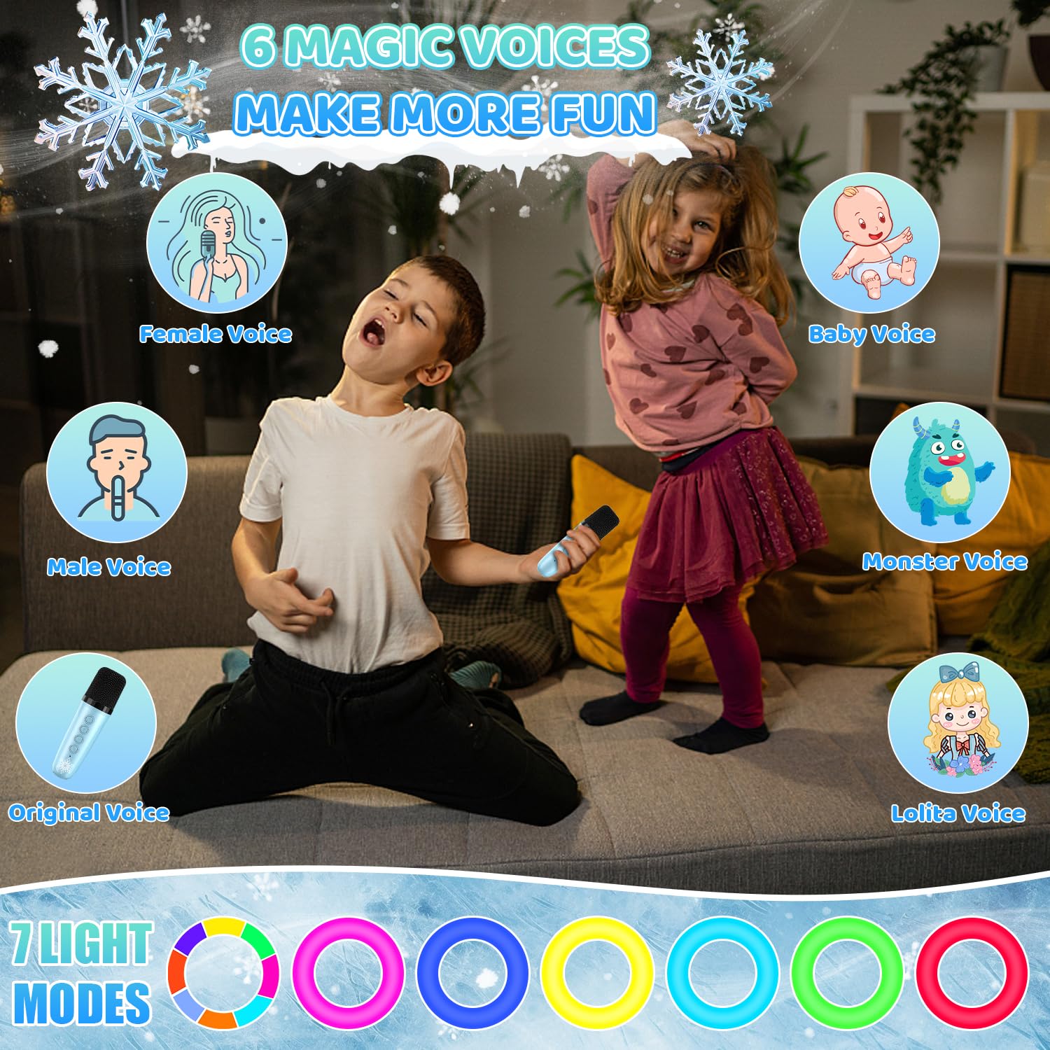 Auney karaoke machine LED rhythm lights boost party ambiance.