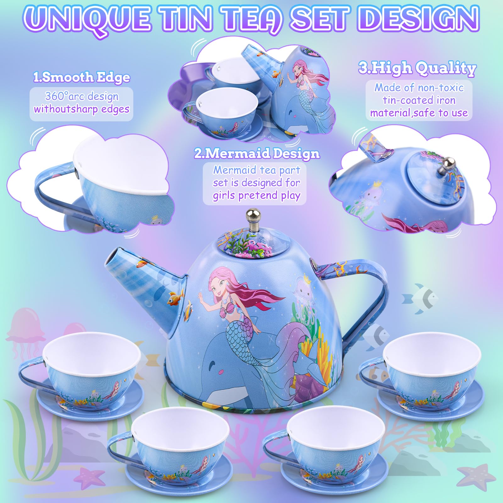 Auney Mermaid Tea Set carry case focus for portable storage and travel play