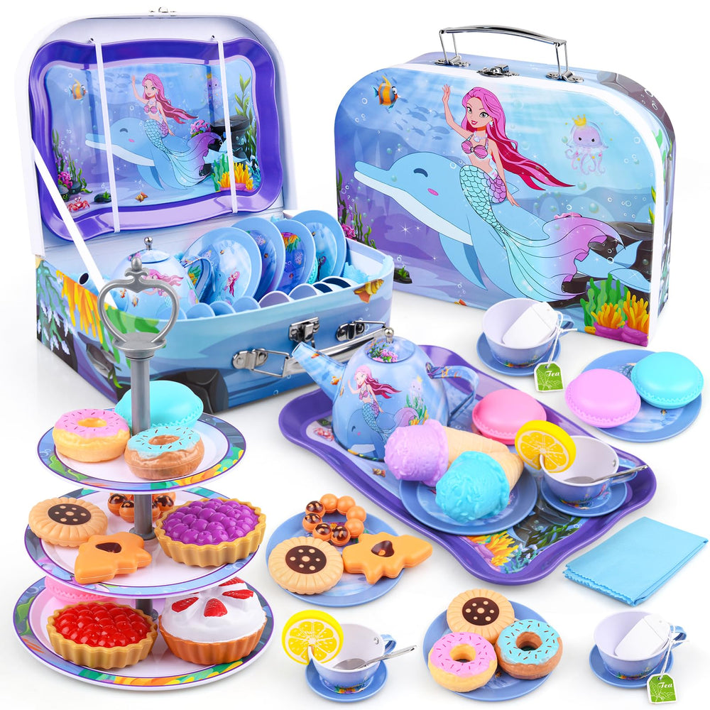 Auney Mermaid Tea Set teapot focus for lifelike pouring play and imaginative tea moments