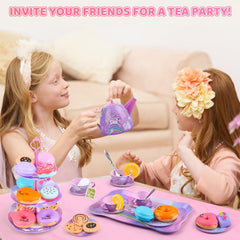 Auney Unicorn Tea Set cupcake stand displaying pretend desserts during playtime