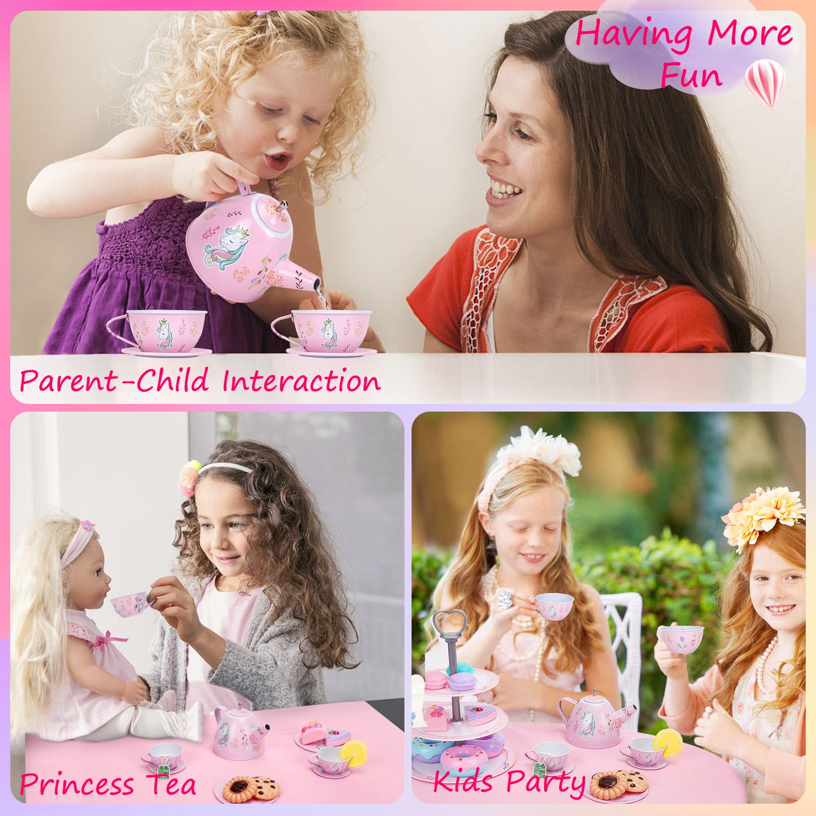 Auney Unicorn Tea Set tablecloth to complete pretend party scenes