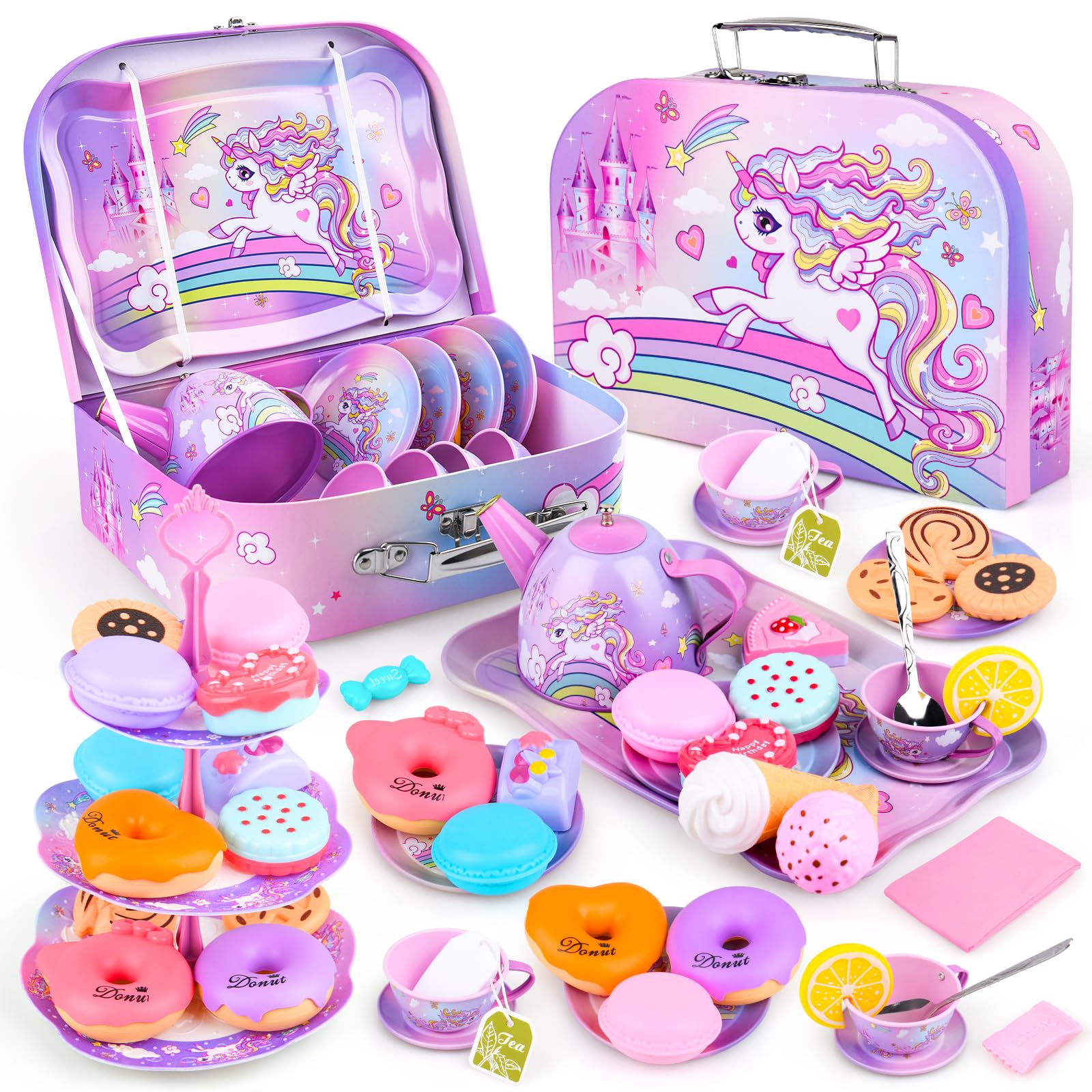 Auney Unicorn Tea Set teapot with lid ready for pretend pouring sessions, ideal for imaginative play