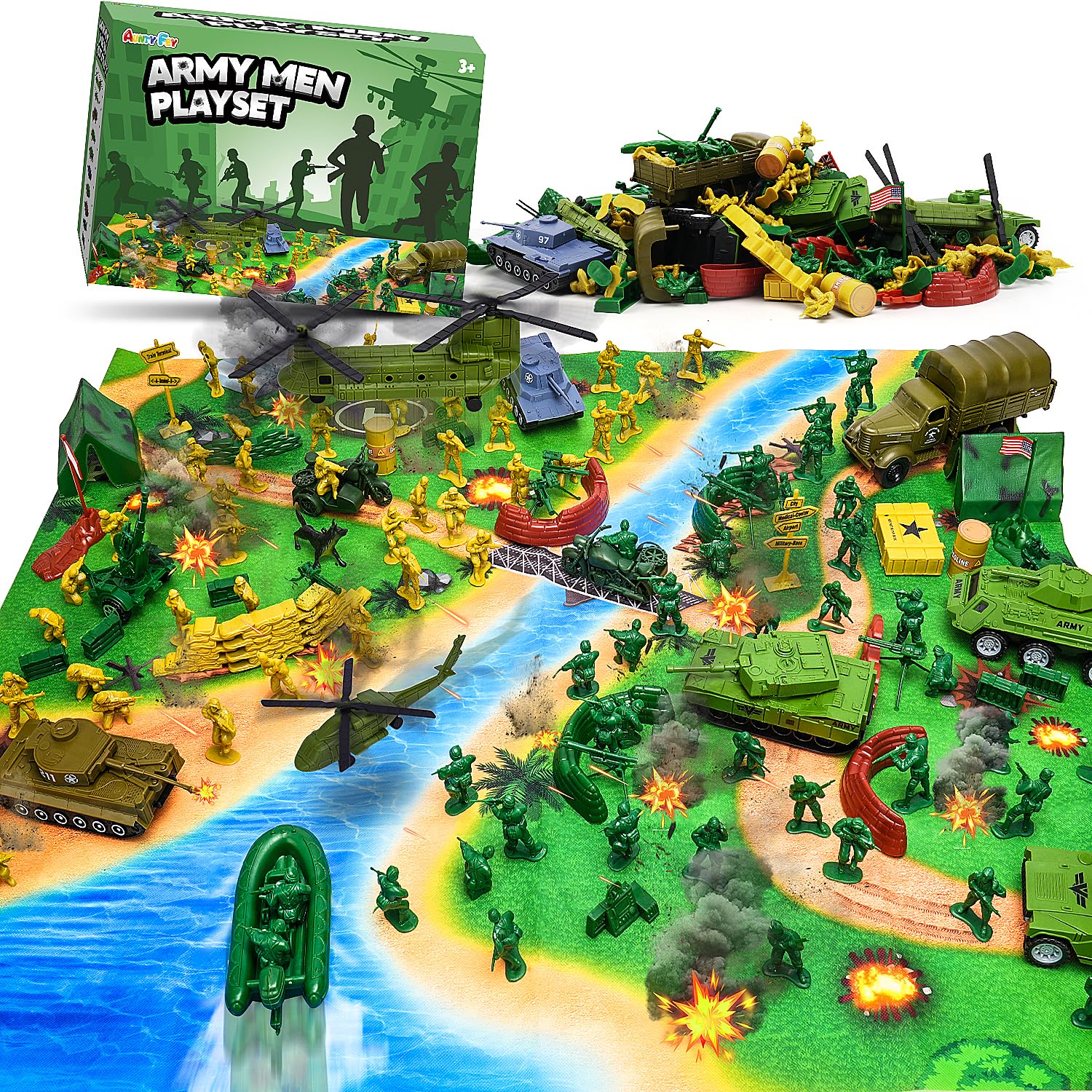 AuntyFey Army Men Playset battlefield mat for immersive play
