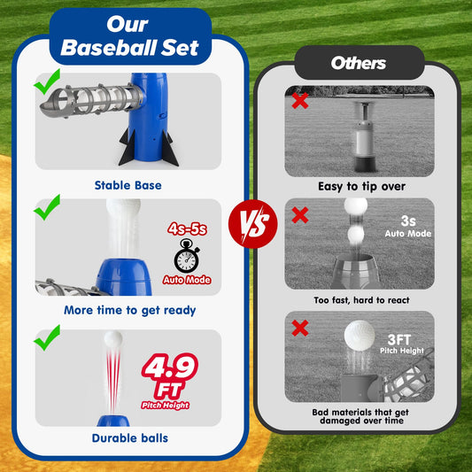 AuntyFey pitching machine battery compartment shown for quick setup