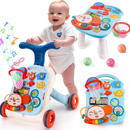 AuntyFey blue front view baby walker supports early walking practice