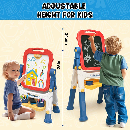 AuntyFey easel doublesided whiteboard supports magnets for interactive tasks.