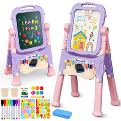 AuntyFey dual-sided easel with chalkboard and magnetic whiteboard for creative learning.