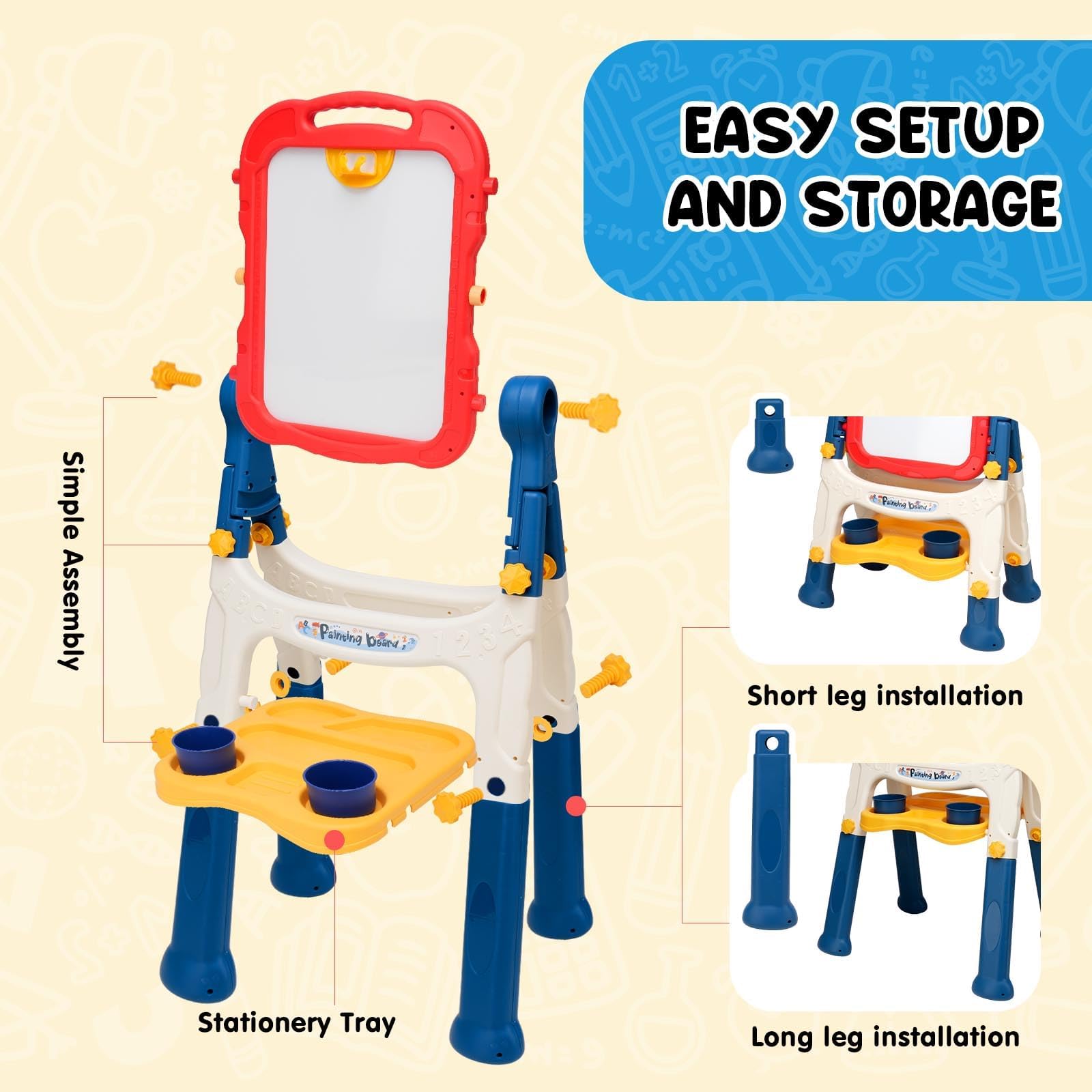 AuntyFey easel includes magnetic numbers and letters for hands-on learning.