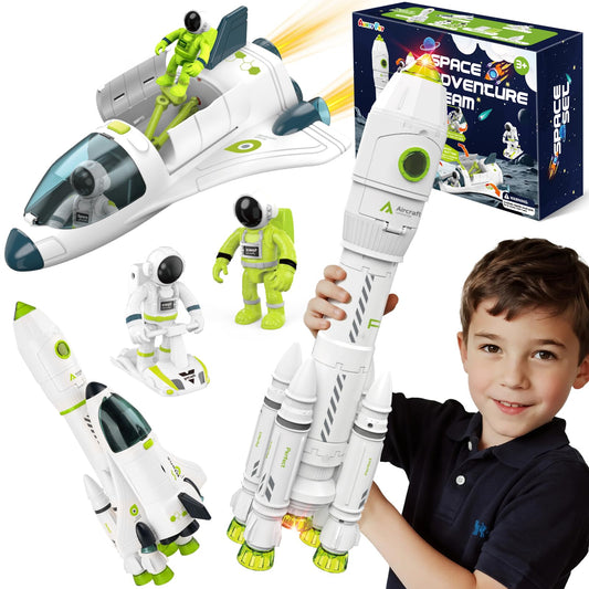 AuntyFey Space Rocket Ship Toy Glow highlights glowing lights for immersive space play.