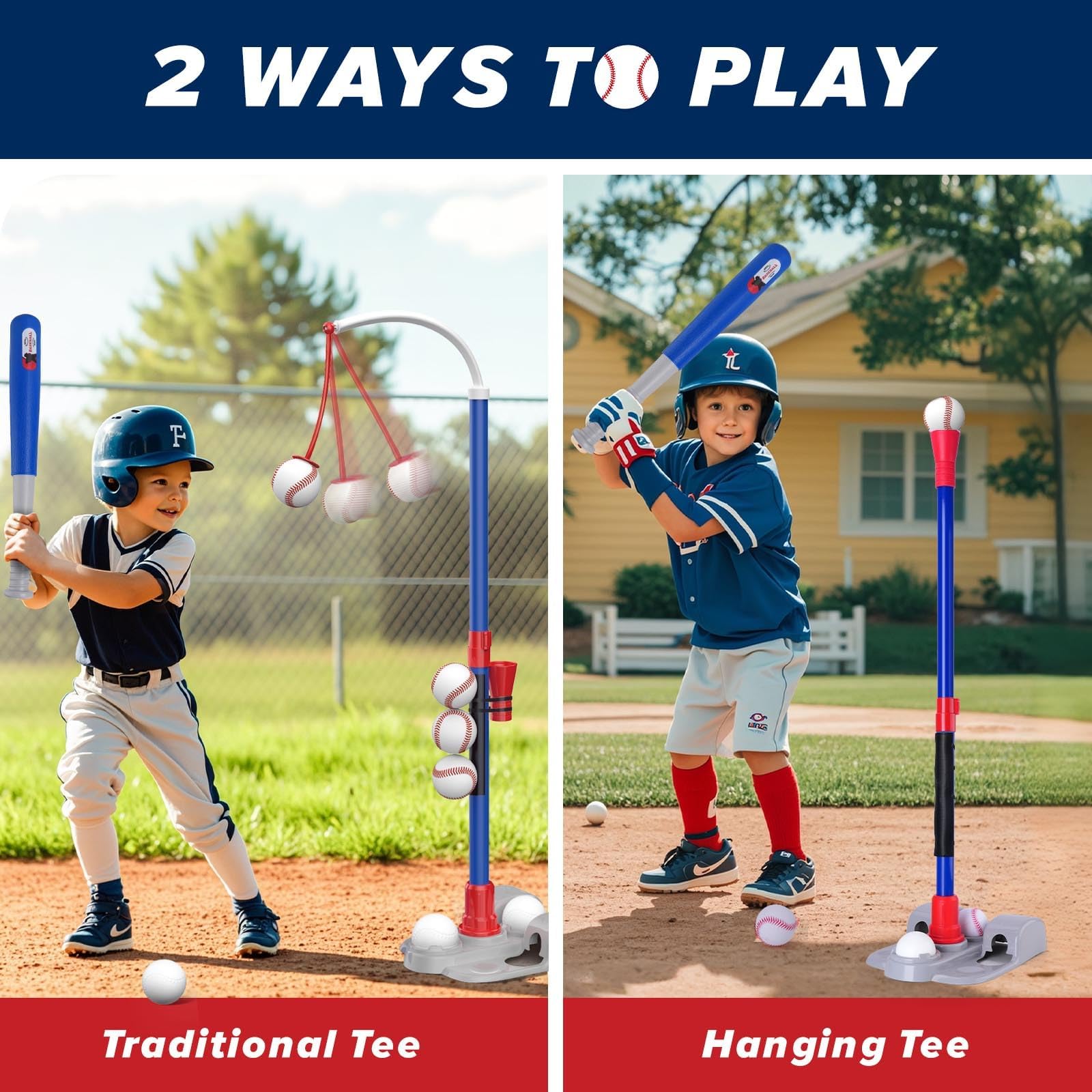AuntyFey Tball Set hanging ball stand enables steady swing practice.