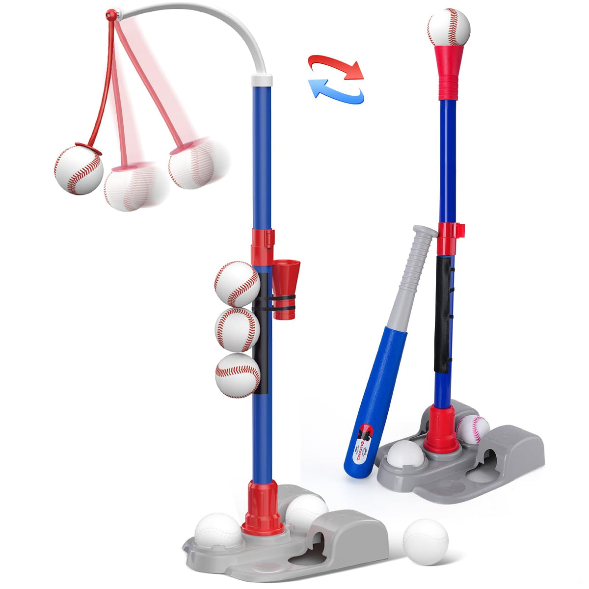 AuntyFey Tball Set stand assembly shows quick backyard setup.