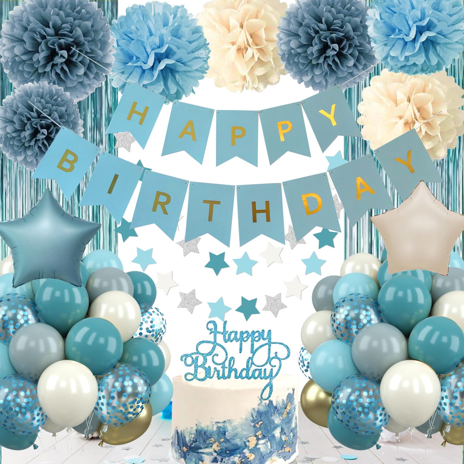 Aurasys blue balloons set for festive party backdrops and photo moments.