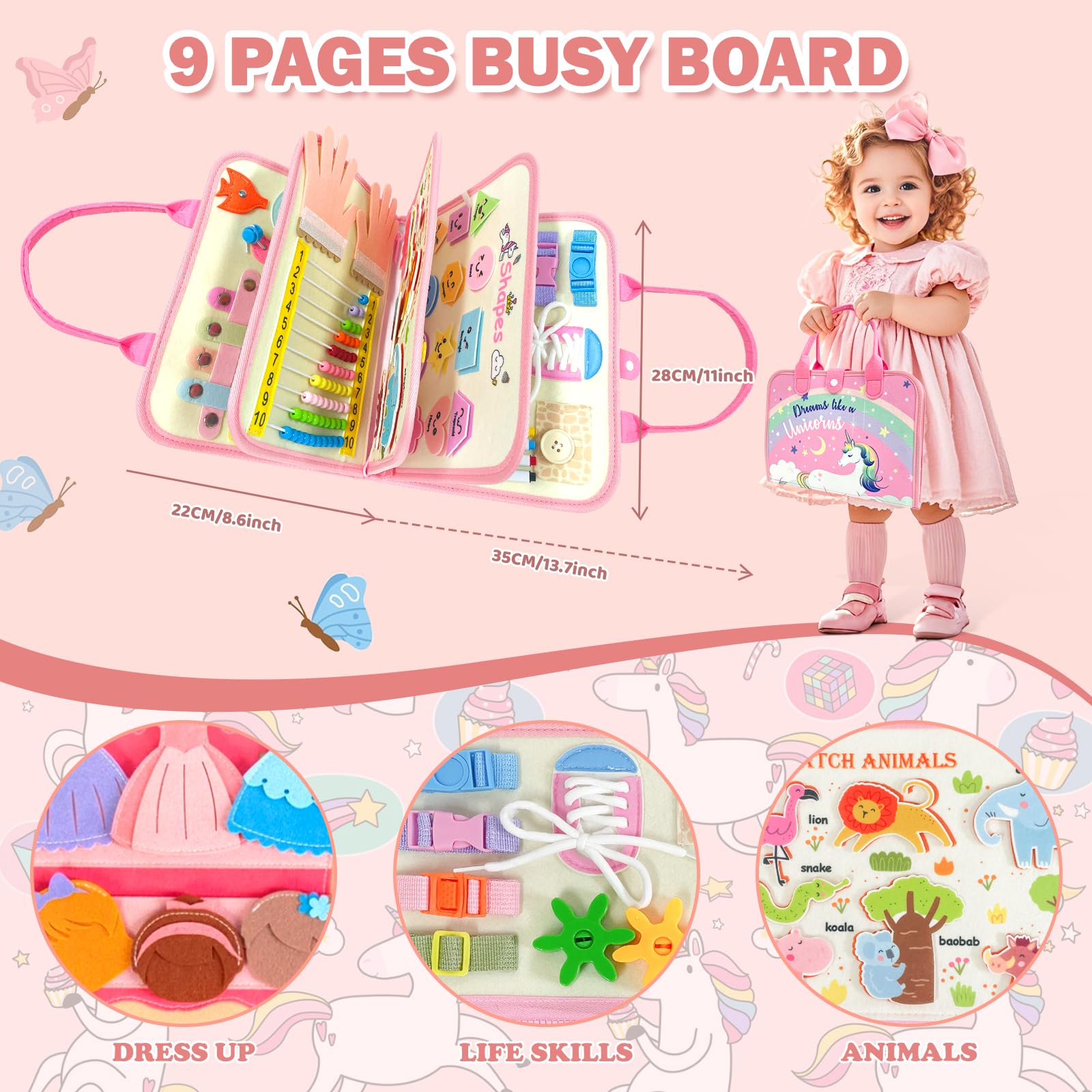 Aurasys travel-friendly busy board keeps kids engaged during flights with quiet hands-on activities.