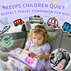 Aurasys Travel-Friendly Busy Board with Handle supports calm journeys for toddlers.