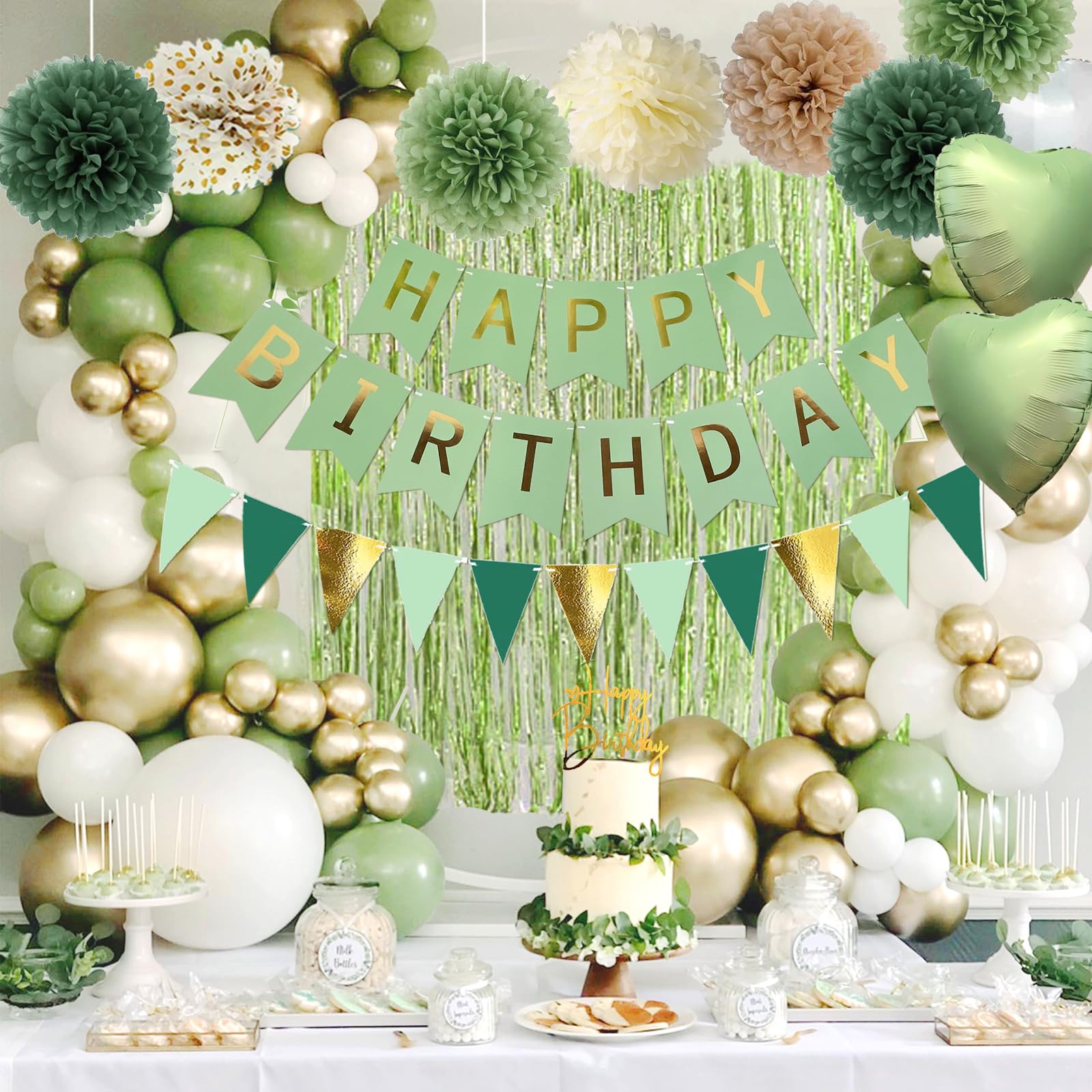 Aurasys green gold triangle flags brighten arches and tables
