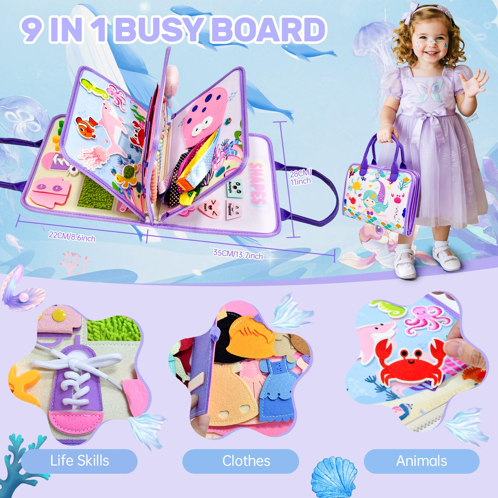 Aurasys Montessori Busy Board Number and Letter Learning supports early literacy development.