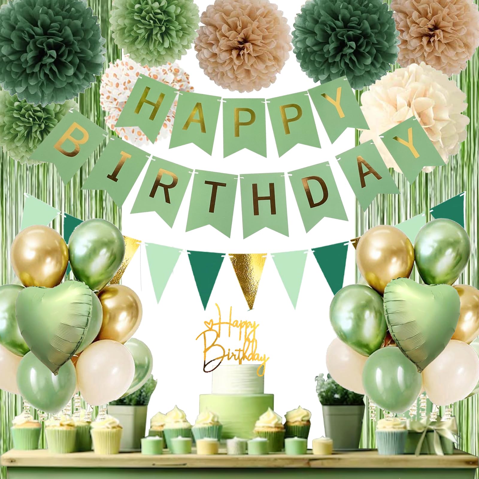 Aurasys sage green balloons create a vibrant birthday backdrop