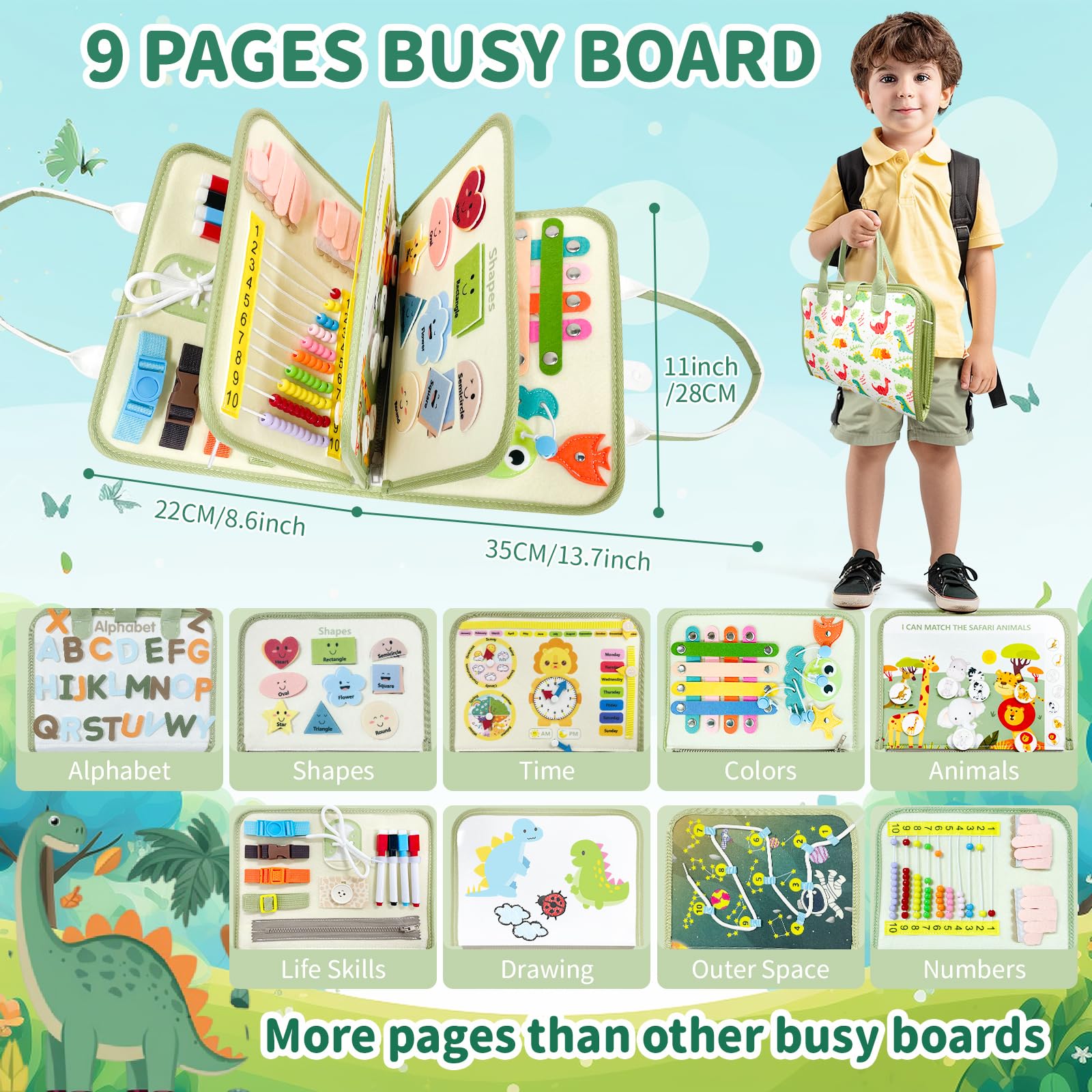 Aurasys soft felt busy board designed for safe, easy handling
