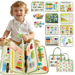 Aurasys toddler busy board 9-in-1 open pages building fine motor skills