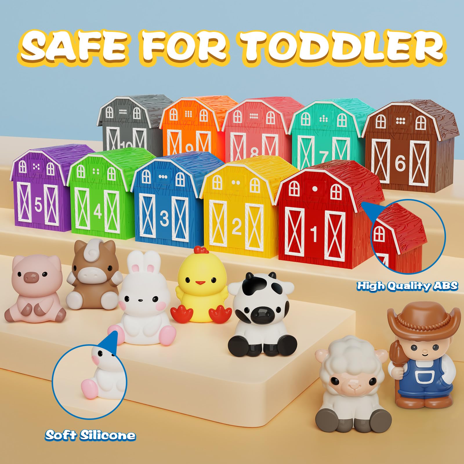 AuroTops farm animals fit into barns for imaginative discovery and memory exercise.