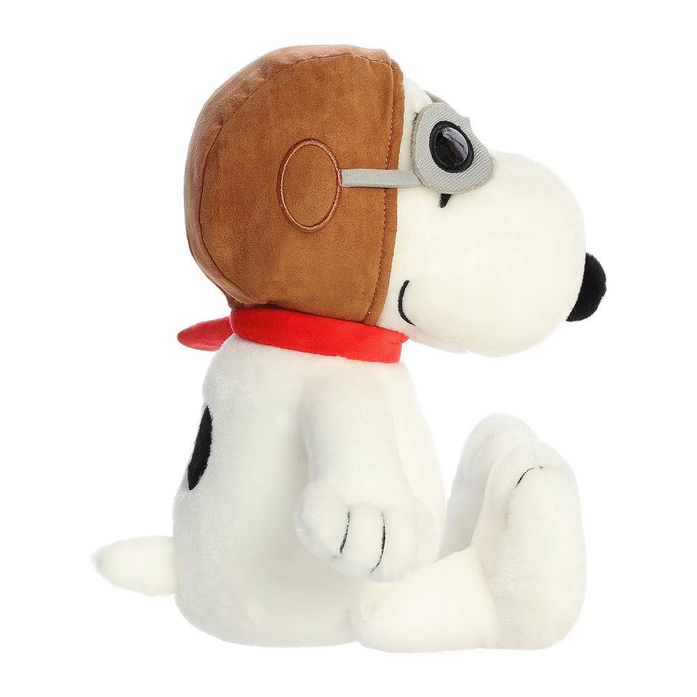 Aurora Adorable Peanuts Flying Ace stuffed animal, face detail, captures nostalgic charm.