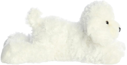 Aurora Bonita Flopsie shows a curly white coat for cozy snuggles.