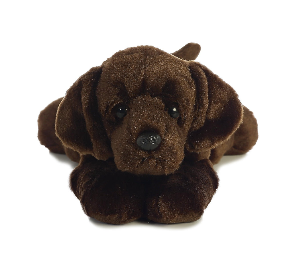 Aurora Chocolate Lab Max plush with a floppy pose, ideal for comforting snuggles.