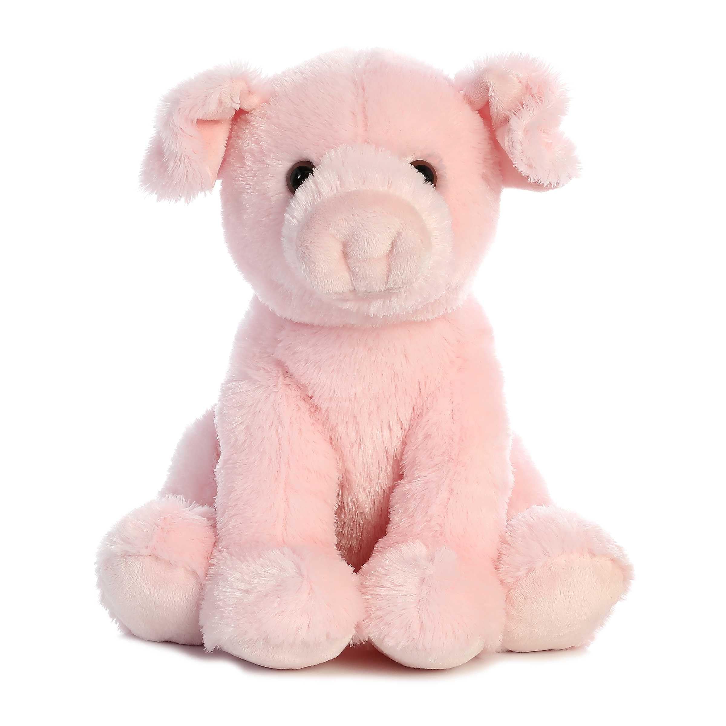 Aurora Cuddly Pig plush front view shows soft fur for cozy bedtime snuggles.