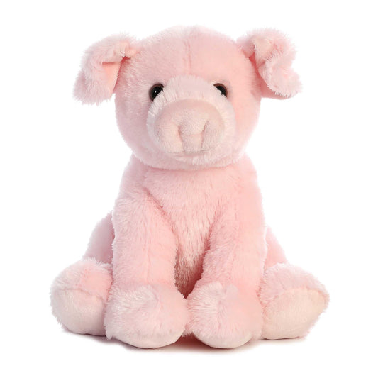 Aurora Cuddly Pig plush front view shows soft fur for cozy bedtime snuggles.