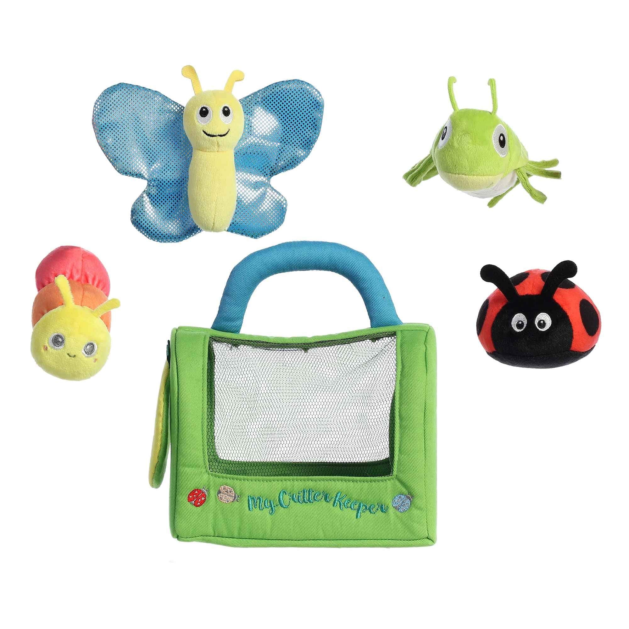 Aurora Engaging Baby Talk caterpillar rattle supports hand eye coordination.