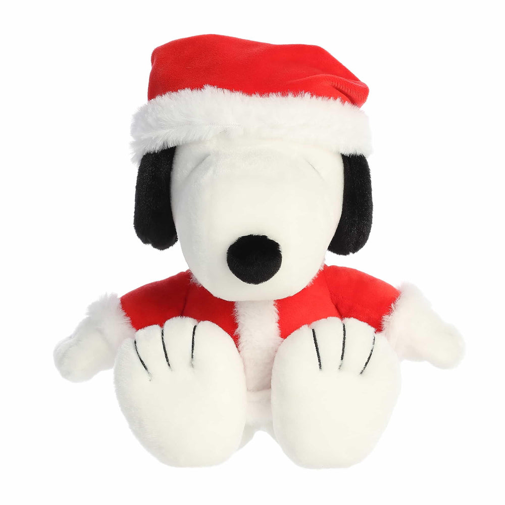 Aurora Festive Peanuts Santa Snoopy cuddle buddy for kids and collectors.