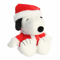 Aurora Festive Peanuts Santa Snoopy on shelf adds nostalgic charm.