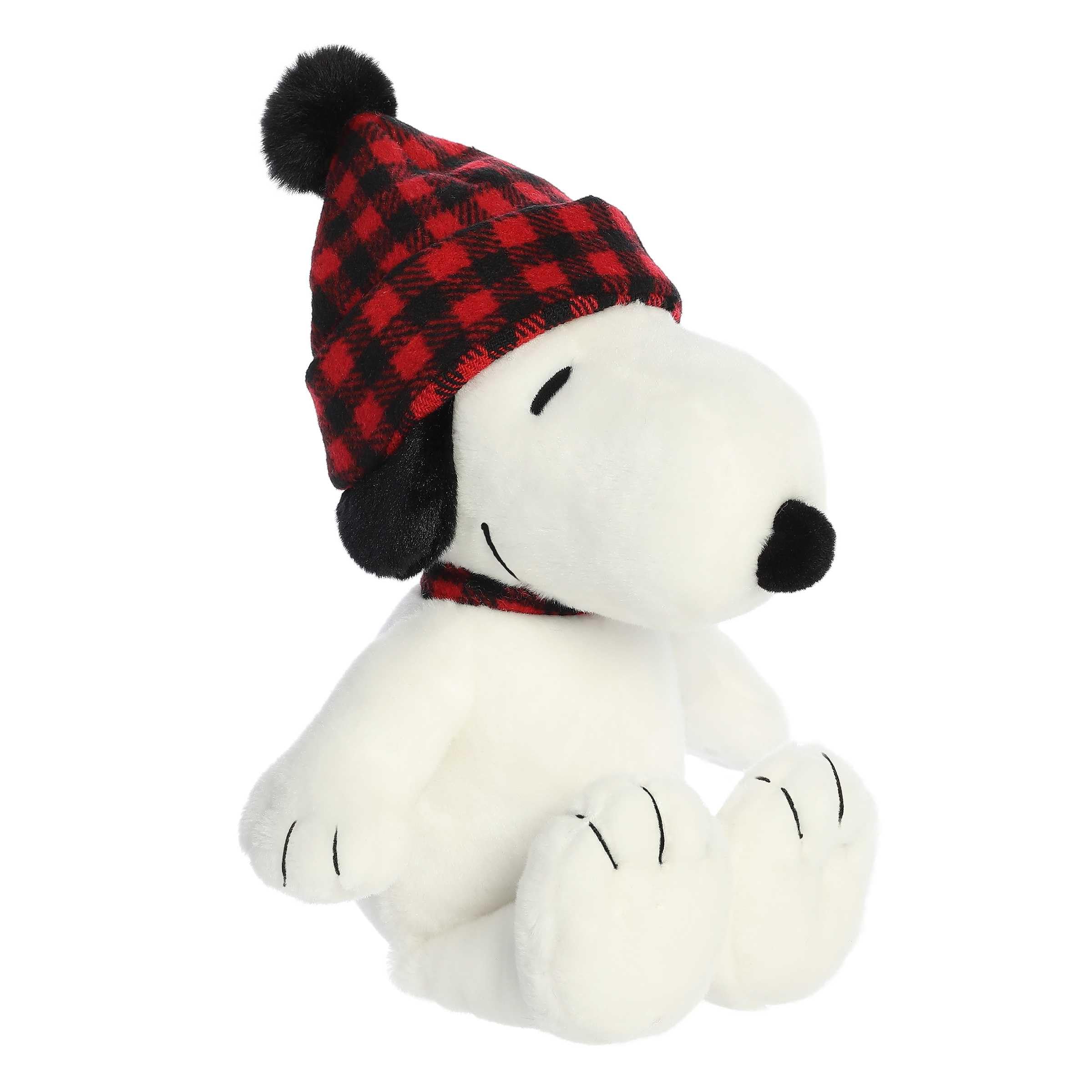 Aurora Snoopy plush face close-up highlighting soft fabric for cuddles