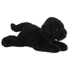 Aurora Flopsie Black Labrador plush, a 12-inch cuddly companion for imaginative play.