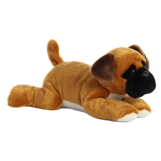 Aurora Chad Boxer Flopsie shows belly-rest pose for easy, hands-on fun.