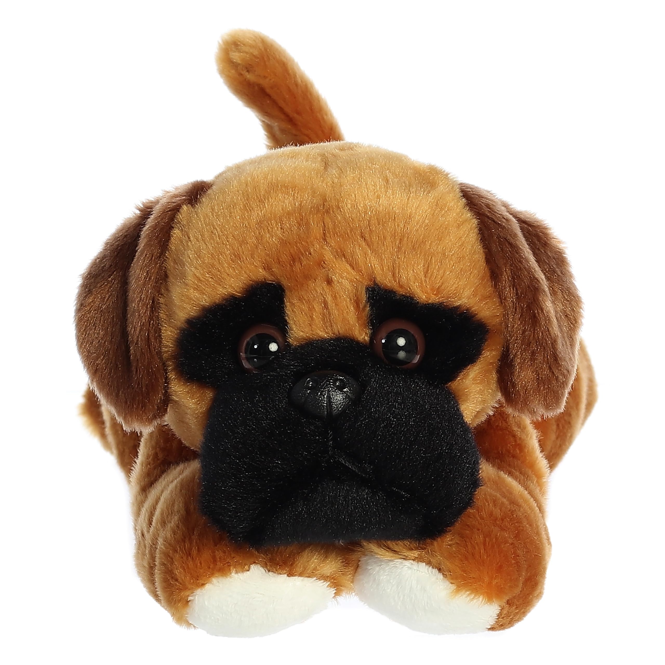 Aurora Chad Boxer Flopsie plush in caramel brown, ideal for cuddles and imaginative play.