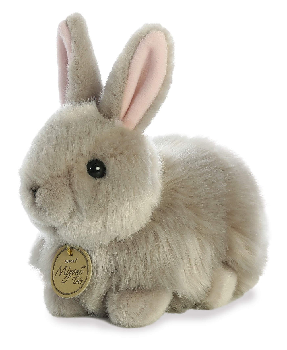 Aurora Miyoni Angora Bunny Grey full-body view highlights size and realism for stories.