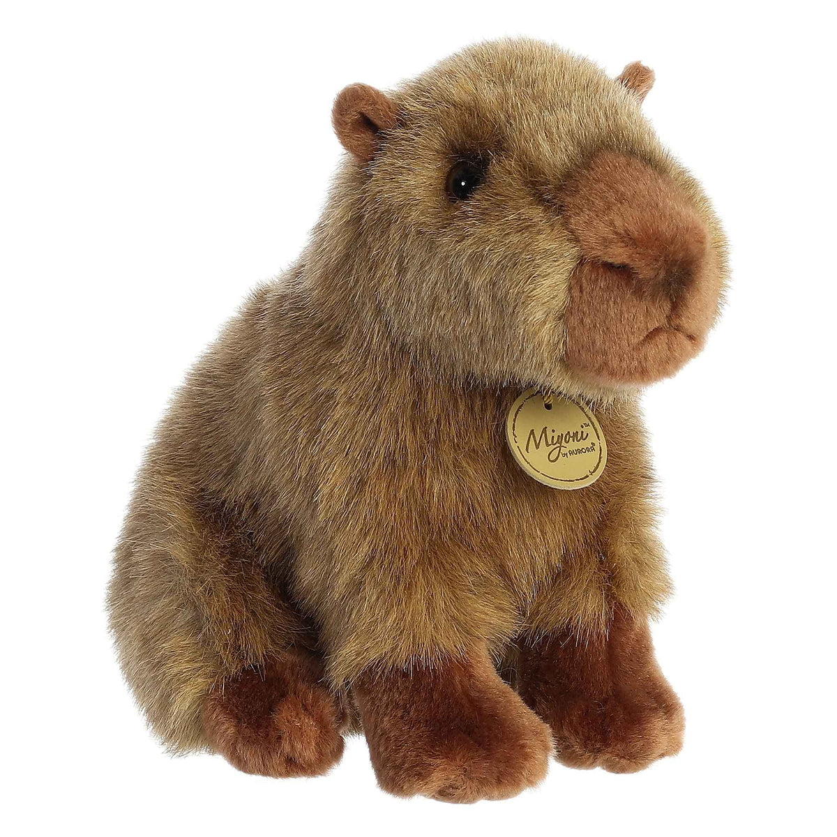 Aurora Miyoni capybara plush front view showcases lifelike fur texture for cozy decor.
