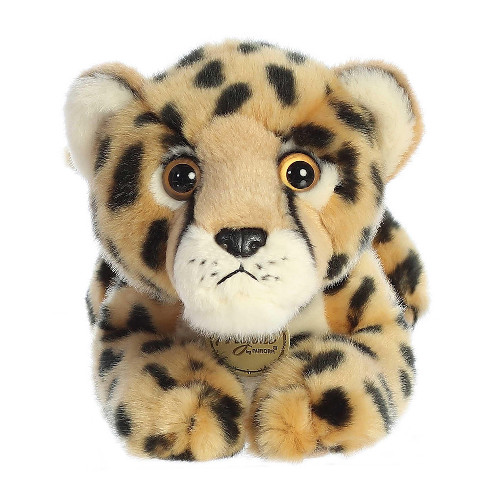 Aurora Miyoni cheetah plush with bean pellets for stable posing.